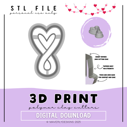 Infinity Heart Imprint Window- Valentine's Day - Digital Download - STL Polymer Clay Cutter - Print your own Clay Cutter