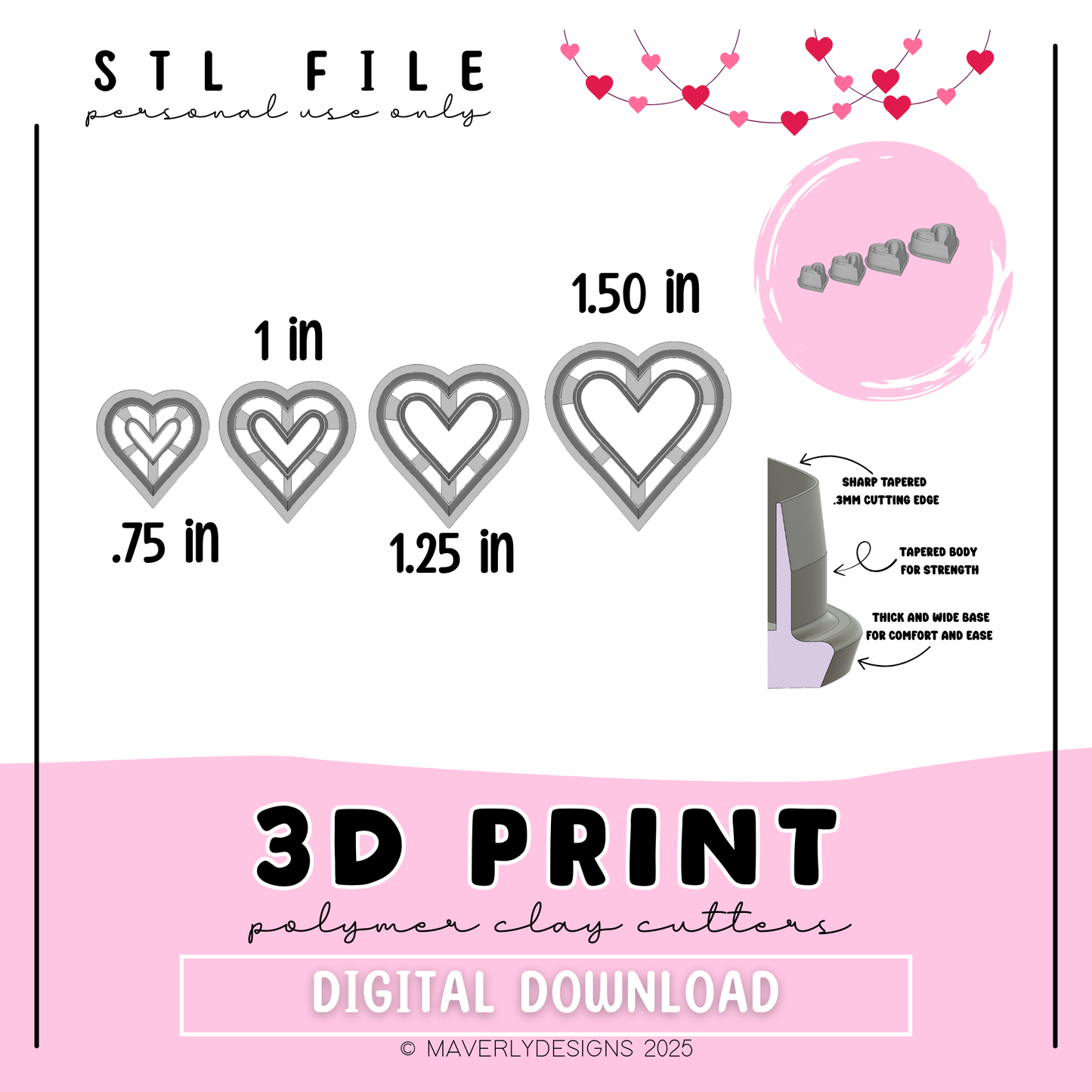 Heart Outline Cut out - Valentine's Day - Digital Download - STL Polymer Clay Cutter - Print your own Clay Cutter