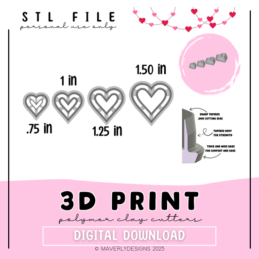 Heart Outline Cut out - Valentine's Day - Digital Download - STL Polymer Clay Cutter - Print your own Clay Cutter
