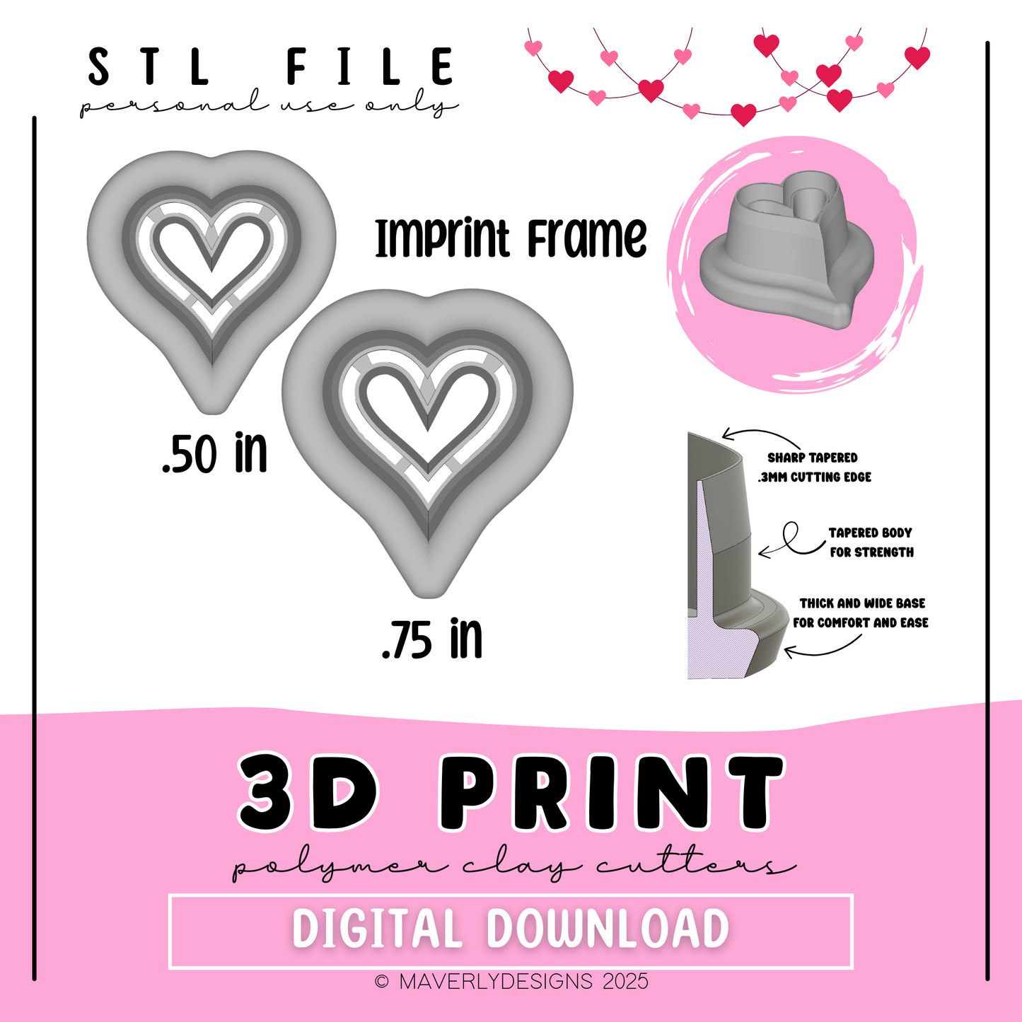 Heart Frame Studs - Valentine's Day - Digital Download - STL Polymer Clay Cutter - Print your own Clay Cutter