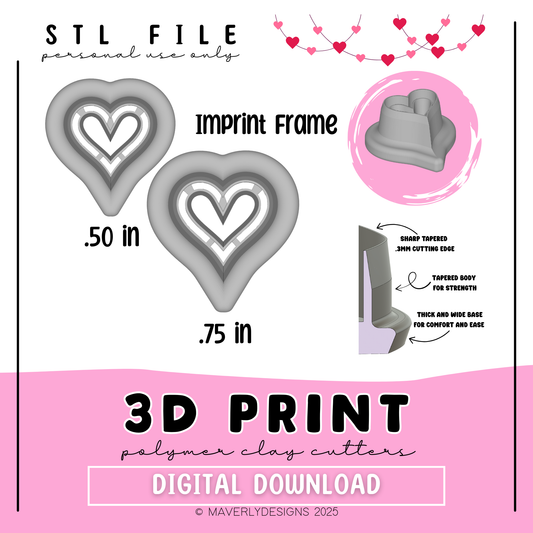 Heart Frame Studs - Valentine's Day - Digital Download - STL Polymer Clay Cutter - Print your own Clay Cutter