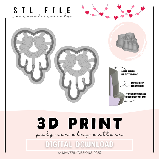 Smile Melting Heart - Valentine's Day - Digital Download - STL Polymer Clay Cutter - Print your own Clay Cutter