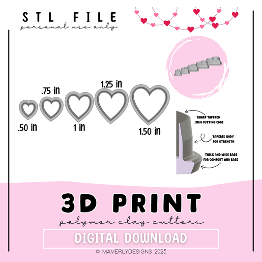 Classic Heart - Valentine's Day - Digital Download - STL Polymer Clay Cutter - Print your own Clay Cutter