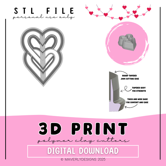 Interwoven Hearts Window- Valentine's Day - Digital Download - STL Polymer Clay Cutter - Print your own Clay Cutter