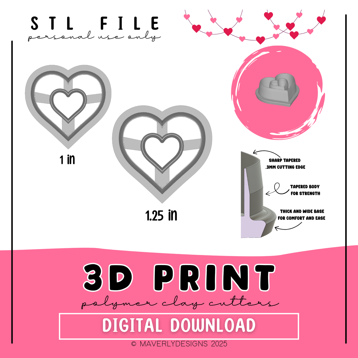 Retro Window Heart - Valentine's Day - Digital Download - STL Polymer Clay Cutter - Print your own Clay Cutter