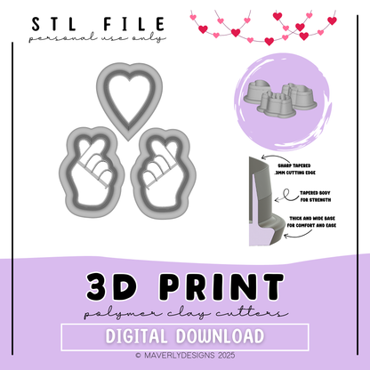 Finger Thumb Heart Set - Valentine's Day - Digital Download - STL Polymer Clay Cutter - Print your own Clay Cutter