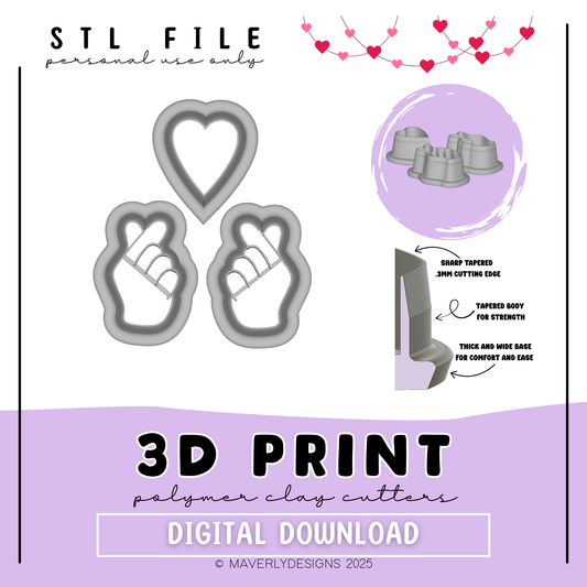 Finger Thumb Heart Set - Valentine's Day - Digital Download - STL Polymer Clay Cutter - Print your own Clay Cutter