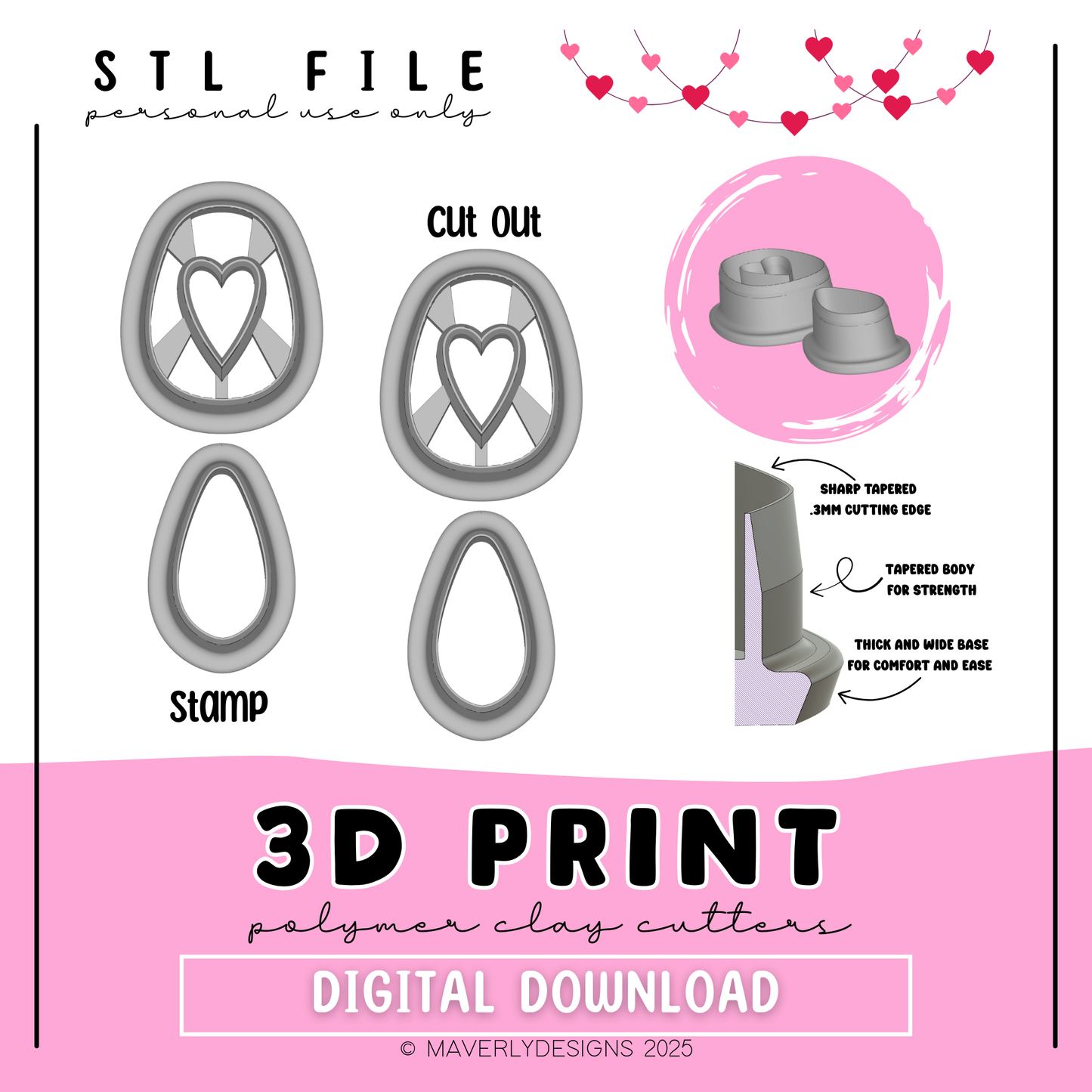 Juliet Imprint and Cut Out Duo- Valentine's Day - Digital Download - STL Polymer Clay Cutter - Print your own Clay Cutter