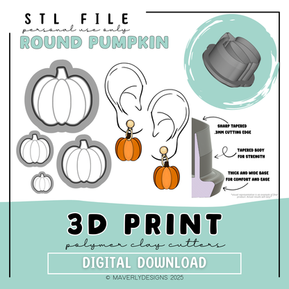Round Pumpkin Full Set- Digital Download - STL Polymer Clay Cutter - Print your own Clay Cutter