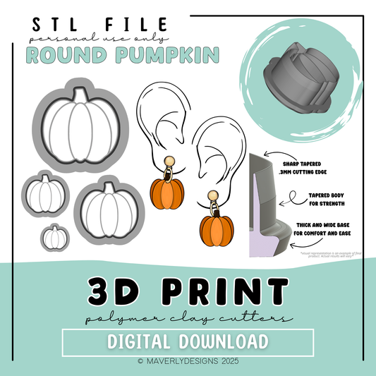 Round Pumpkin Full Set- Digital Download - STL Polymer Clay Cutter - Print your own Clay Cutter