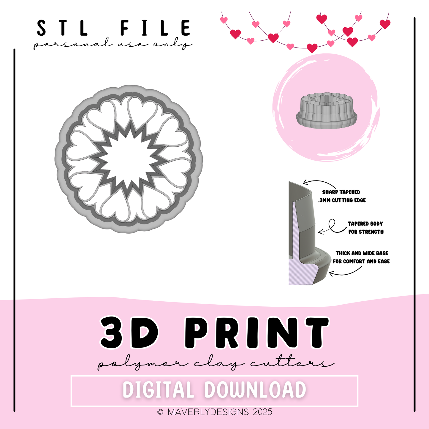 Heart Wreath Imprint Cut out- Valentine's Day - Digital Download - STL Polymer Clay Cutter - Print your own Clay Cutter