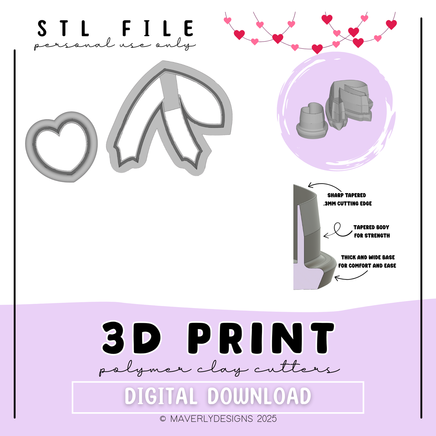 Heart Cherries Dangle - Valentine's Day - Digital Download - STL Polymer Clay Cutter - Print your own Clay Cutter