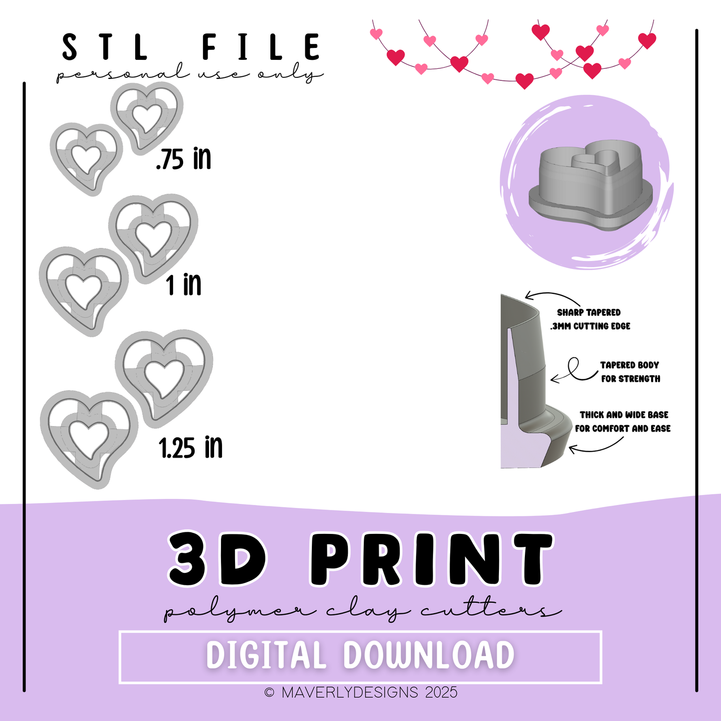 Swooping WindowHeart Set- Valentine's Day - Digital Download - STL Polymer Clay Cutter - Print your own Clay Cutter