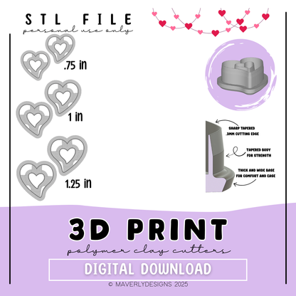 Swooping WindowHeart Set- Valentine's Day - Digital Download - STL Polymer Clay Cutter - Print your own Clay Cutter