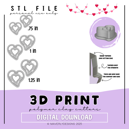 Swooping WindowHeart Set- Valentine's Day - Digital Download - STL Polymer Clay Cutter - Print your own Clay Cutter