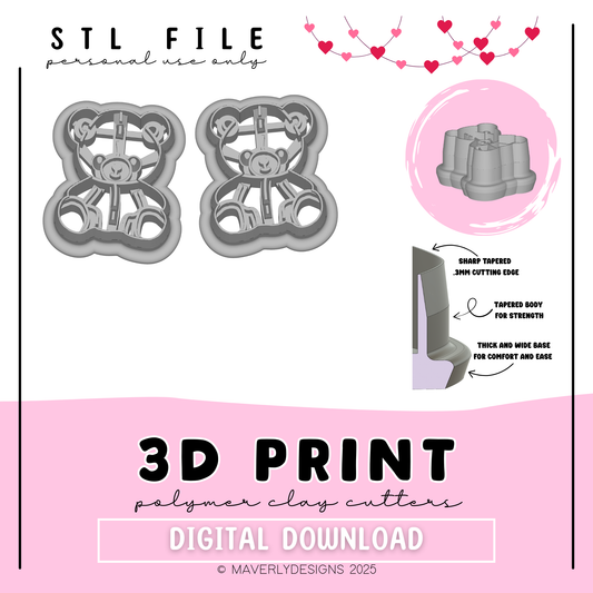 Teddy Bear - Valentine's Day - Digital Download - STL Polymer Clay Cutter - Print your own Clay Cutter