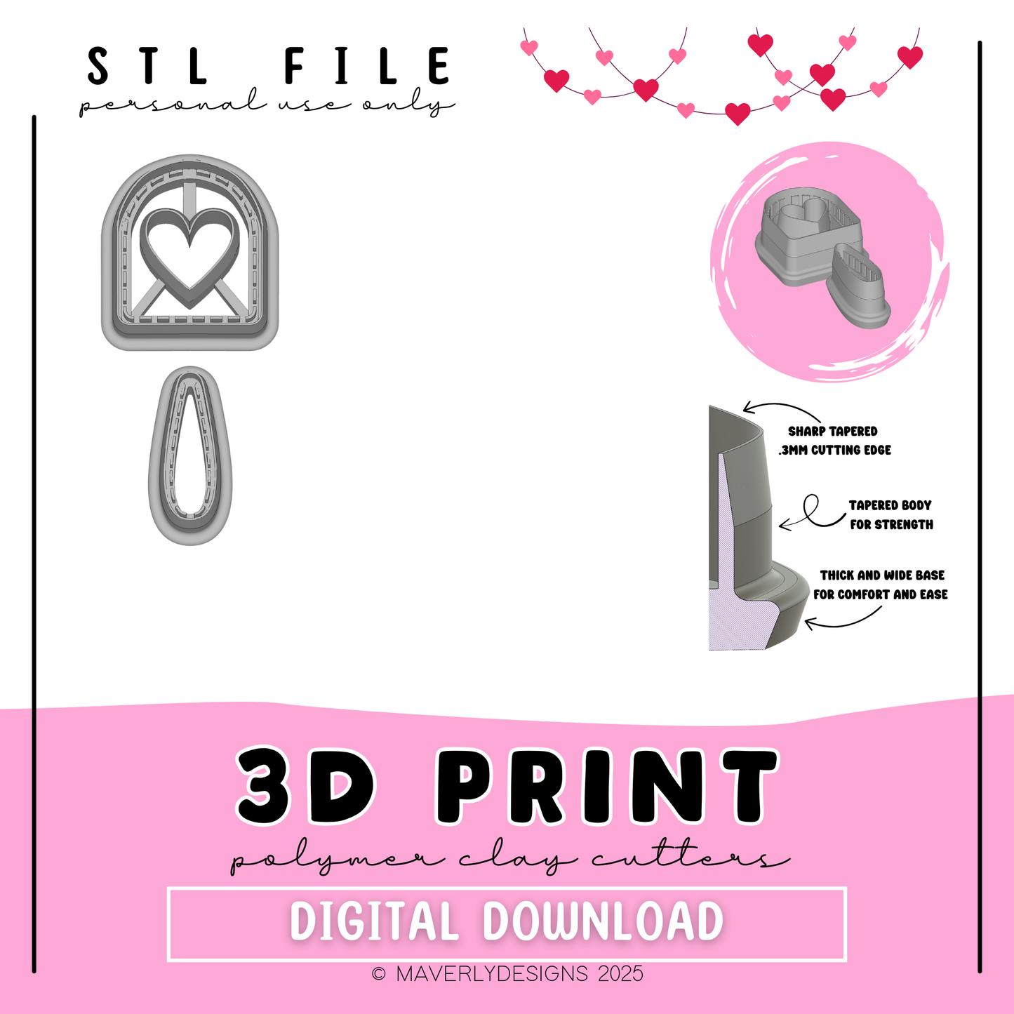 Valentina Imprint and Window Dangle Set - Valentine's Day - Digital Download - STL Polymer Clay Cutter - Print your own Clay Cutter