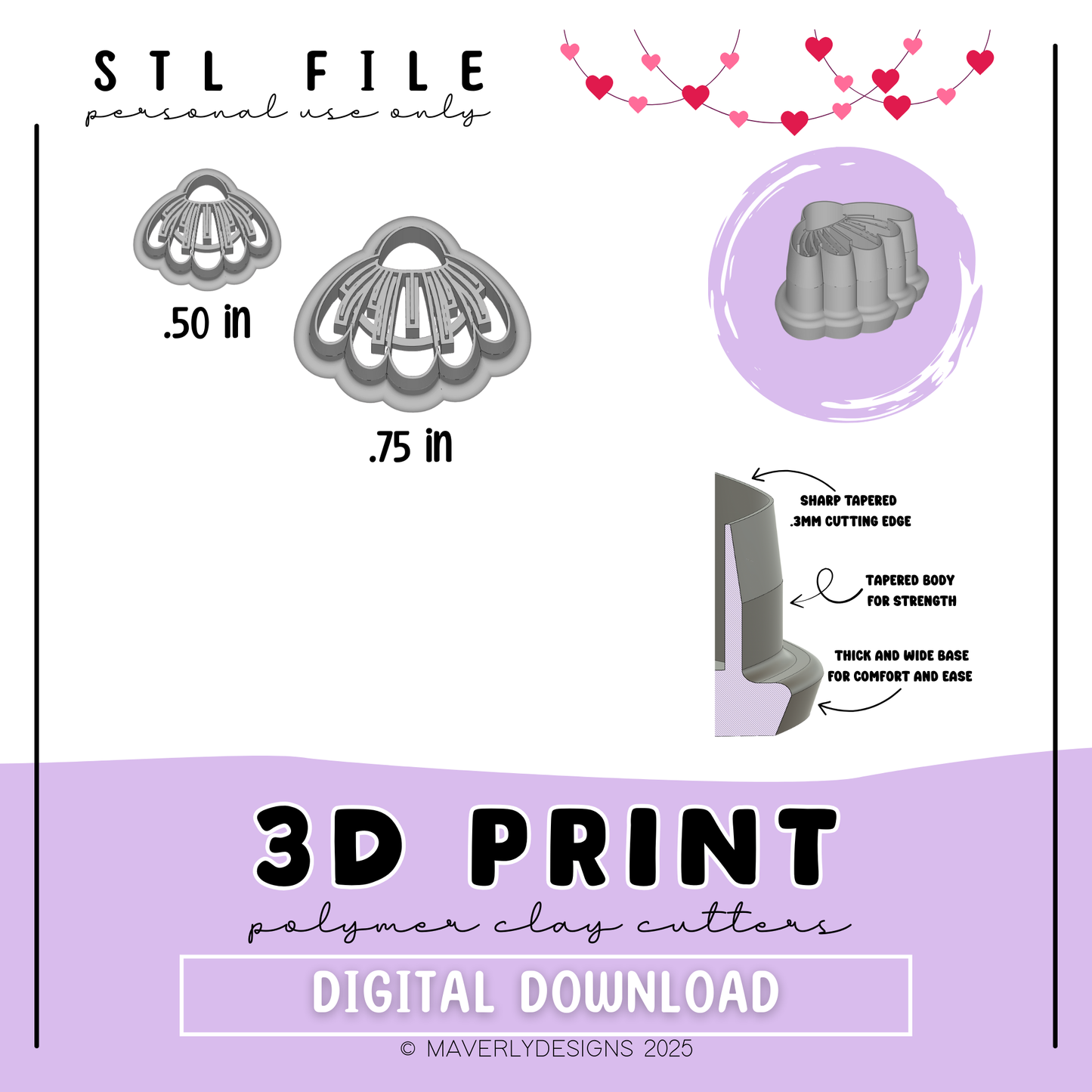 Half Daisy Studs- Valentine's Day - Digital Download - STL Polymer Clay Cutter - Print your own Clay Cutter