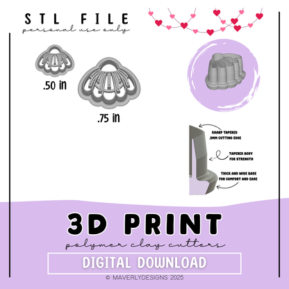 Half Daisy Studs- Valentine's Day - Digital Download - STL Polymer Clay Cutter - Print your own Clay Cutter