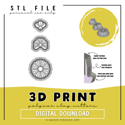 Elsie Trio - Digital Download - STL Polymer Clay Cutter - Print your own Clay Cutter