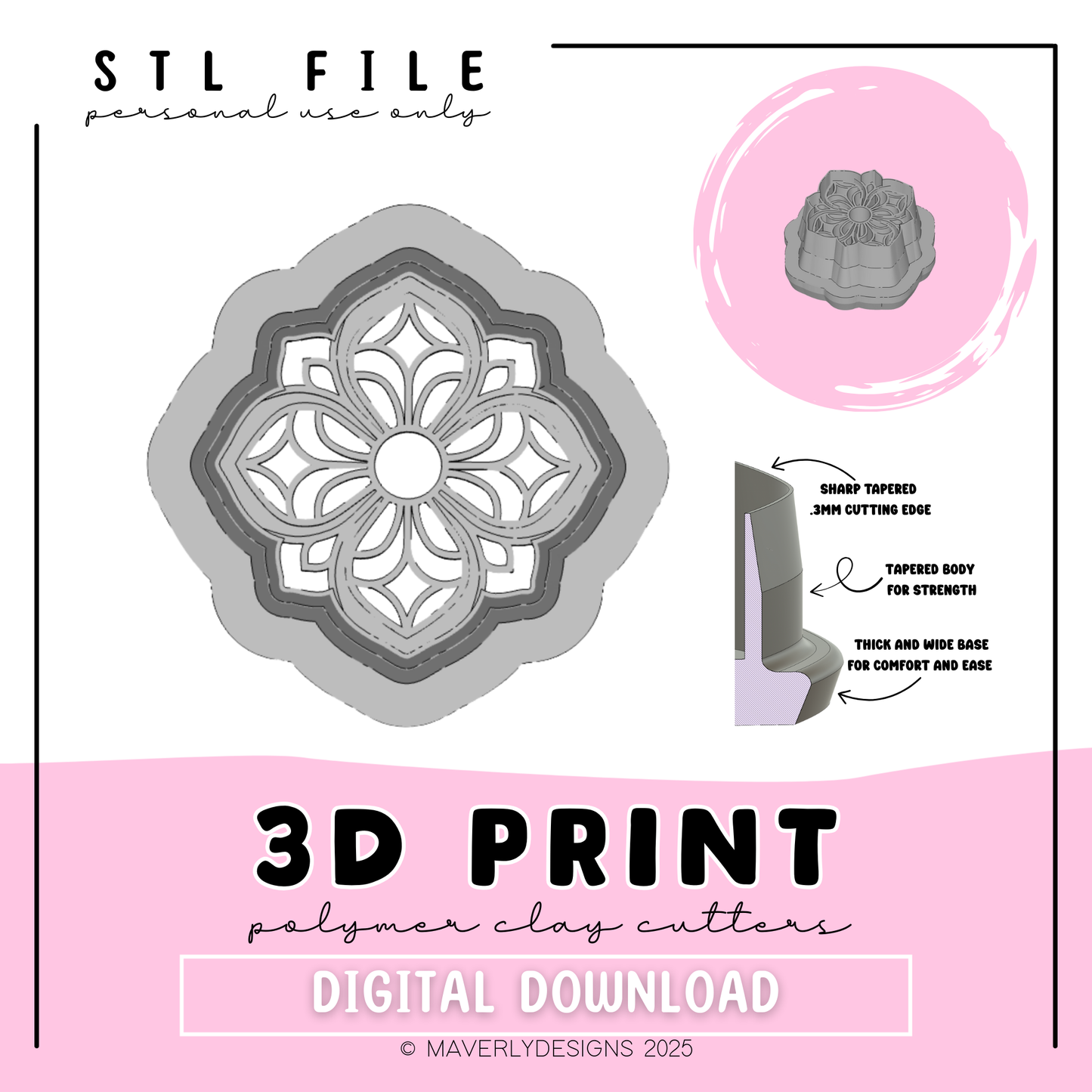 Clara - Digital Download - STL Polymer Clay Cutter - Print your own Clay Cutter