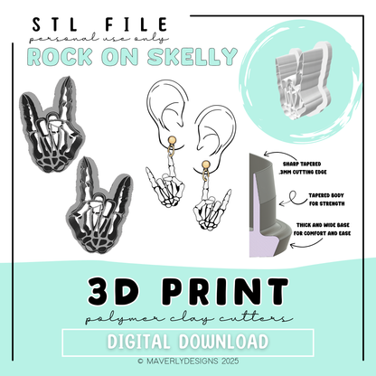 Rock on Skelly! - Digital Download - STL Polymer Clay Cutter - Print your own Clay Cutter