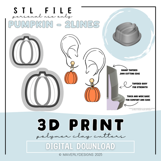 2 Line Pumpkin - Digital Download - STL Polymer Clay Cutter - Print your own Clay Cutter