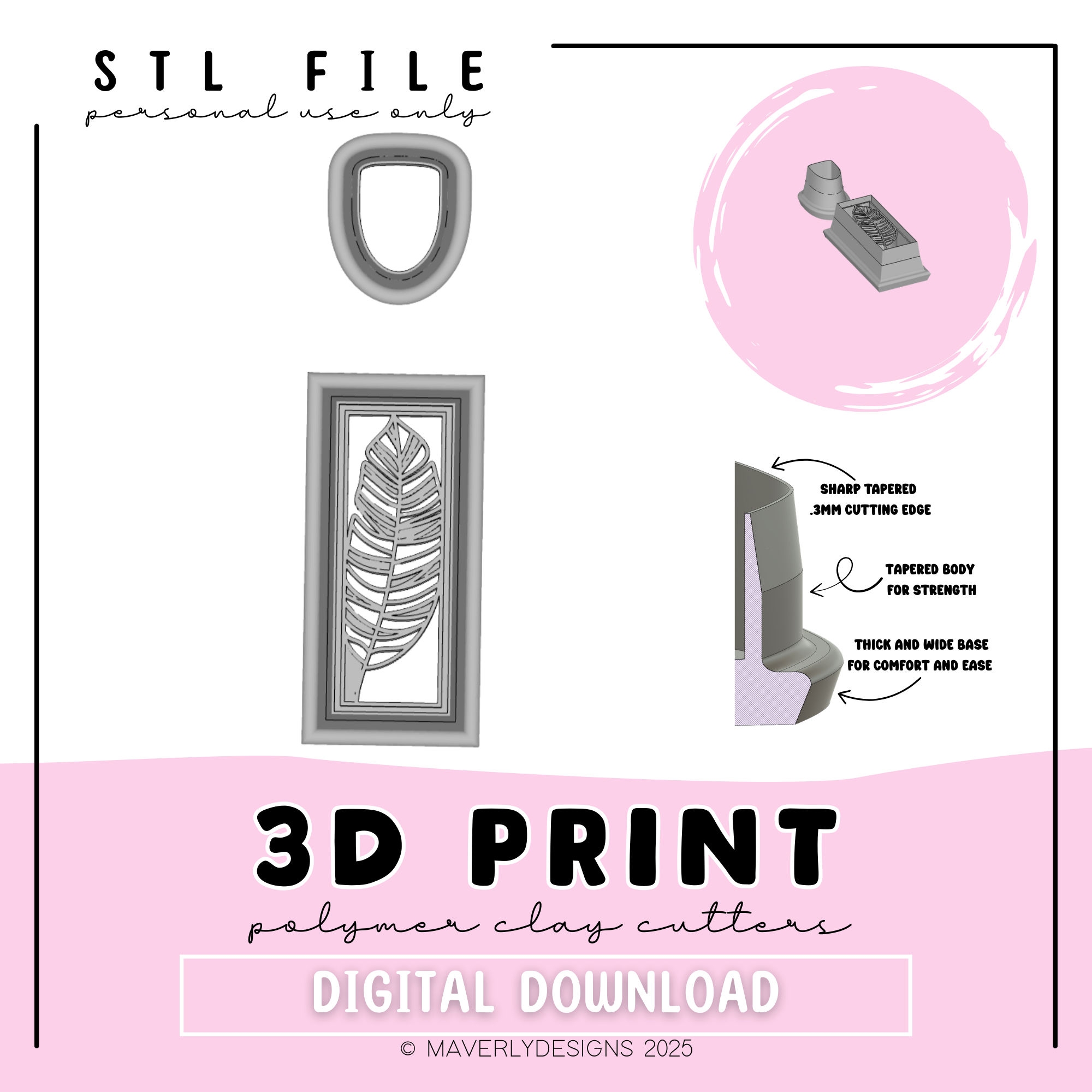 Riley Leaf Frame Digital Download - STL Polymer Clay Cutter - Print yo ...