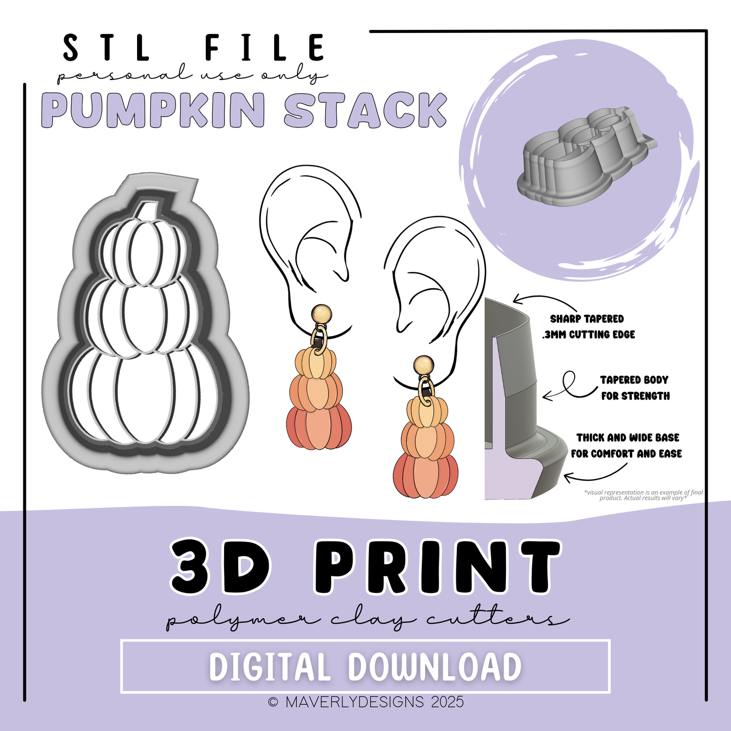 Pumpkin Stack - Digital Download - STL Polymer Clay Cutter - Print your own Clay Cutter