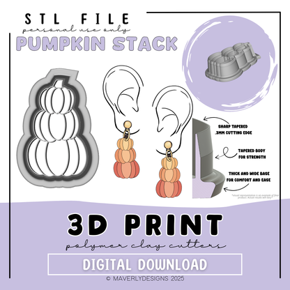 Pumpkin Stack - Digital Download - STL Polymer Clay Cutter - Print your own Clay Cutter
