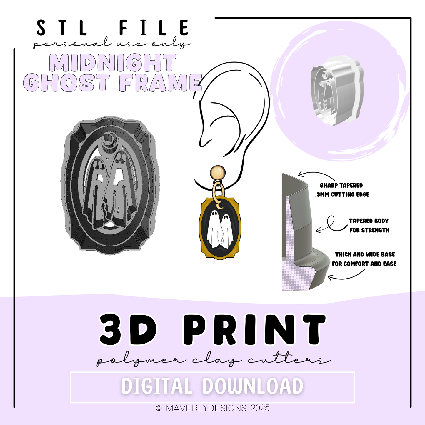 Midnight Ghost Frame  - Digital Download - STL Polymer Clay Cutter - Print your own Clay Cutter