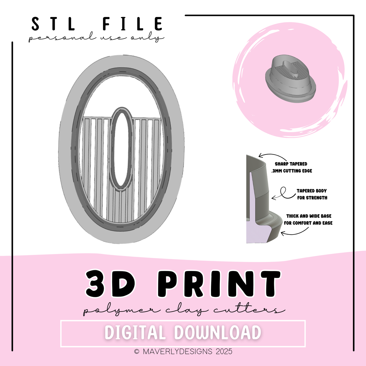 !Geometric Line Oval Digital Download - STL Polymer Clay Cutter - Print your own Clay Cutter - February 2026