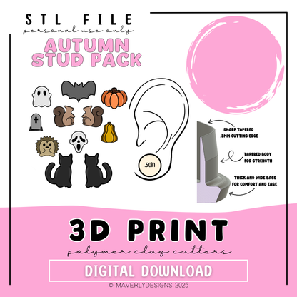 Halloween & Fall Stud Pack - Digital Download - STL Polymer Clay Cutter - Print your own Clay Cutter