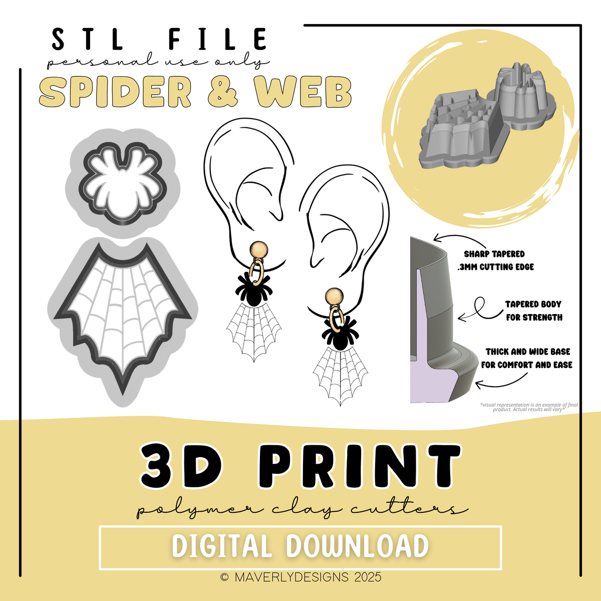 Spider and Web Dangle Duo - Digital Download - STL Polymer Clay Cutter ...