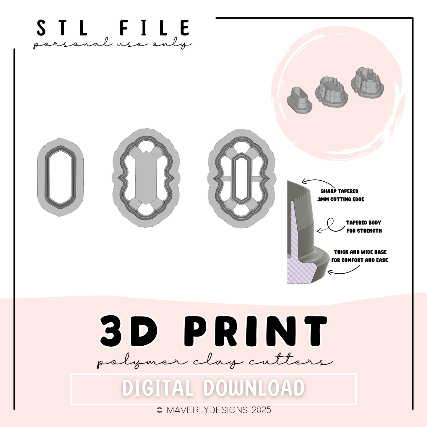 !Vintage Trio A Digital Download - STL Polymer Clay Cutter - Print your own Clay Cutter - February 2026