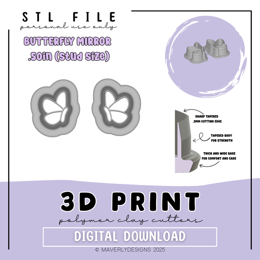 Butterfly Mirror .50in - Digital Download - STL Polymer Clay Cutter - Print your own Clay Cutter - 2026