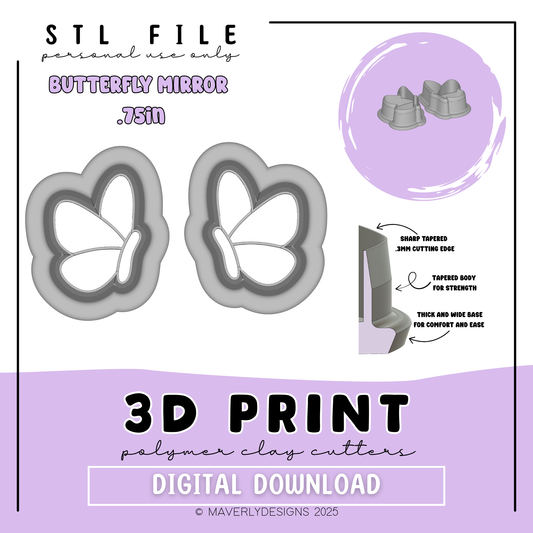 Butterfly Mirror .75in - Digital Download - STL Polymer Clay Cutter - Print your own Clay Cutter - 2026