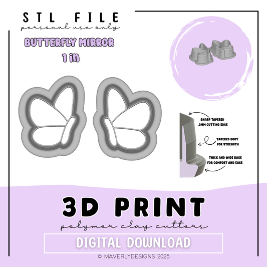 Butterfly Mirror 1in - Digital Download - STL Polymer Clay Cutter - Print your own Clay Cutter - 2026