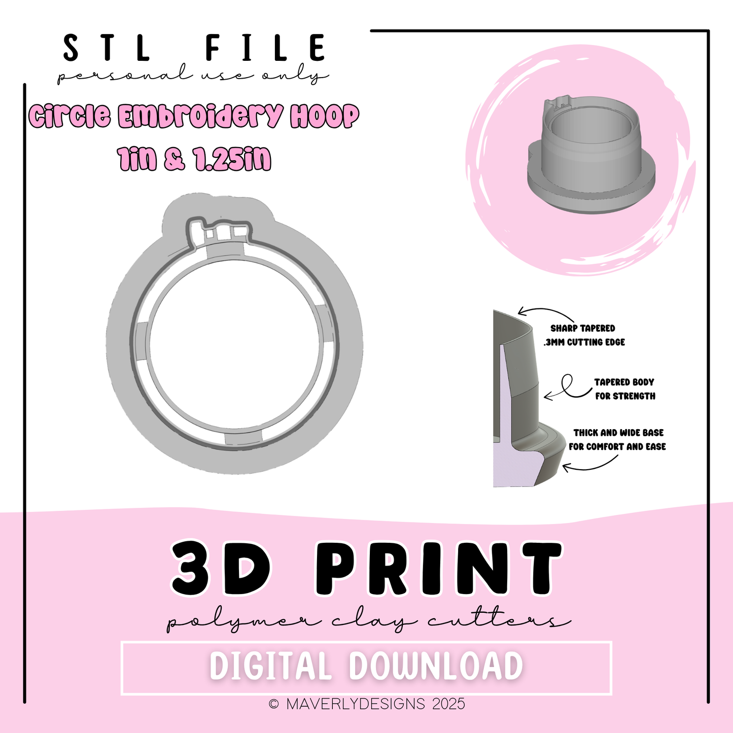 Circle Embroidery Hoop - Digital Download - STL Polymer Clay Cutter - Print your own Clay Cutter - 2026