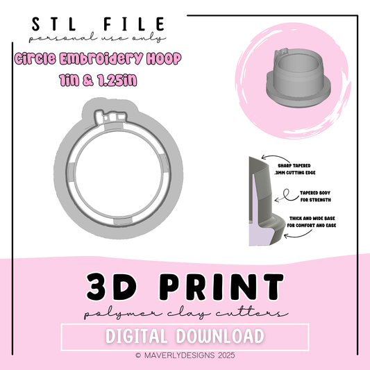 Circle Embroidery Hoop - Digital Download - STL Polymer Clay Cutter - Print your own Clay Cutter - 2026