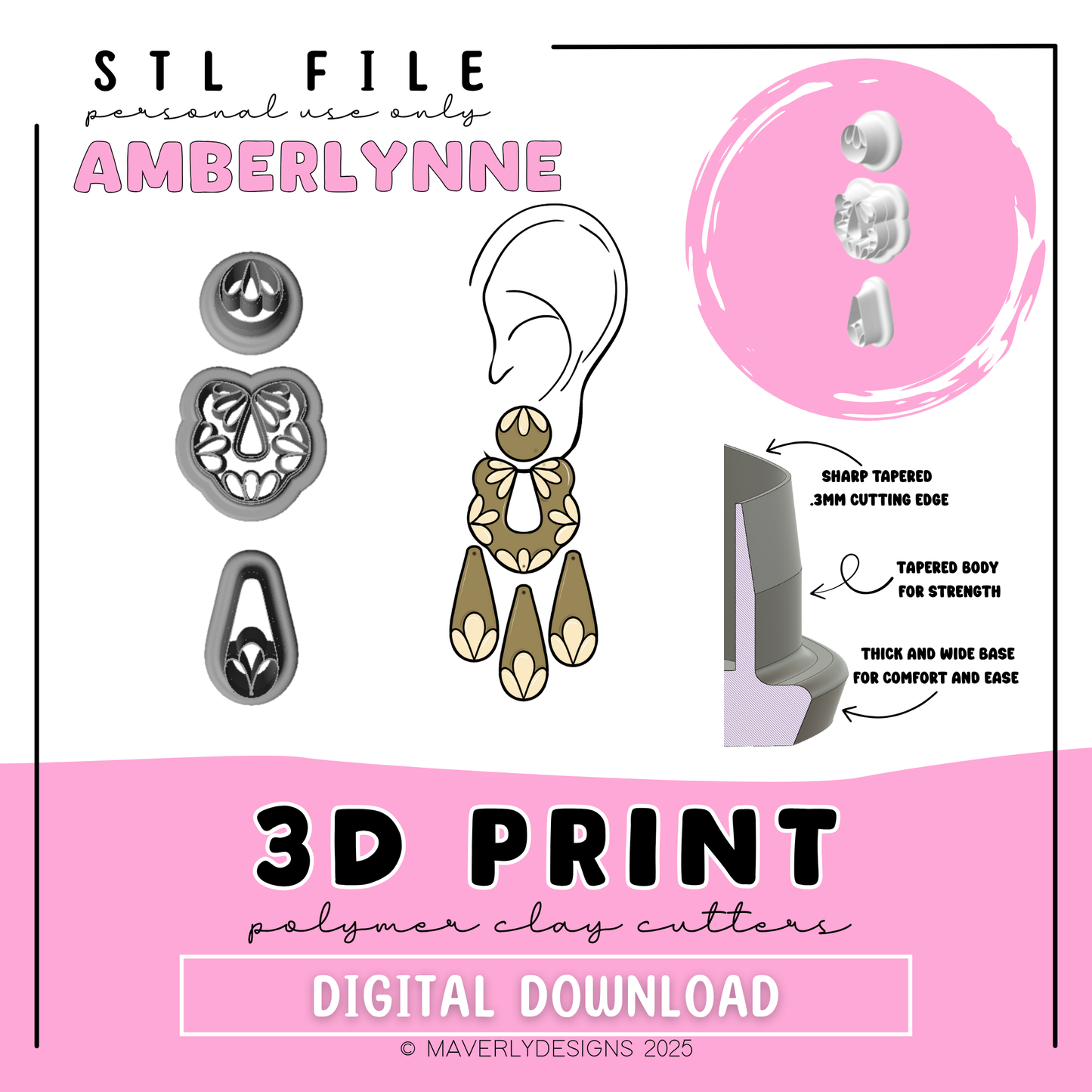 Amberlyne- Digital Download - STL Polymer Clay Cutter - Print your own Clay Cutter