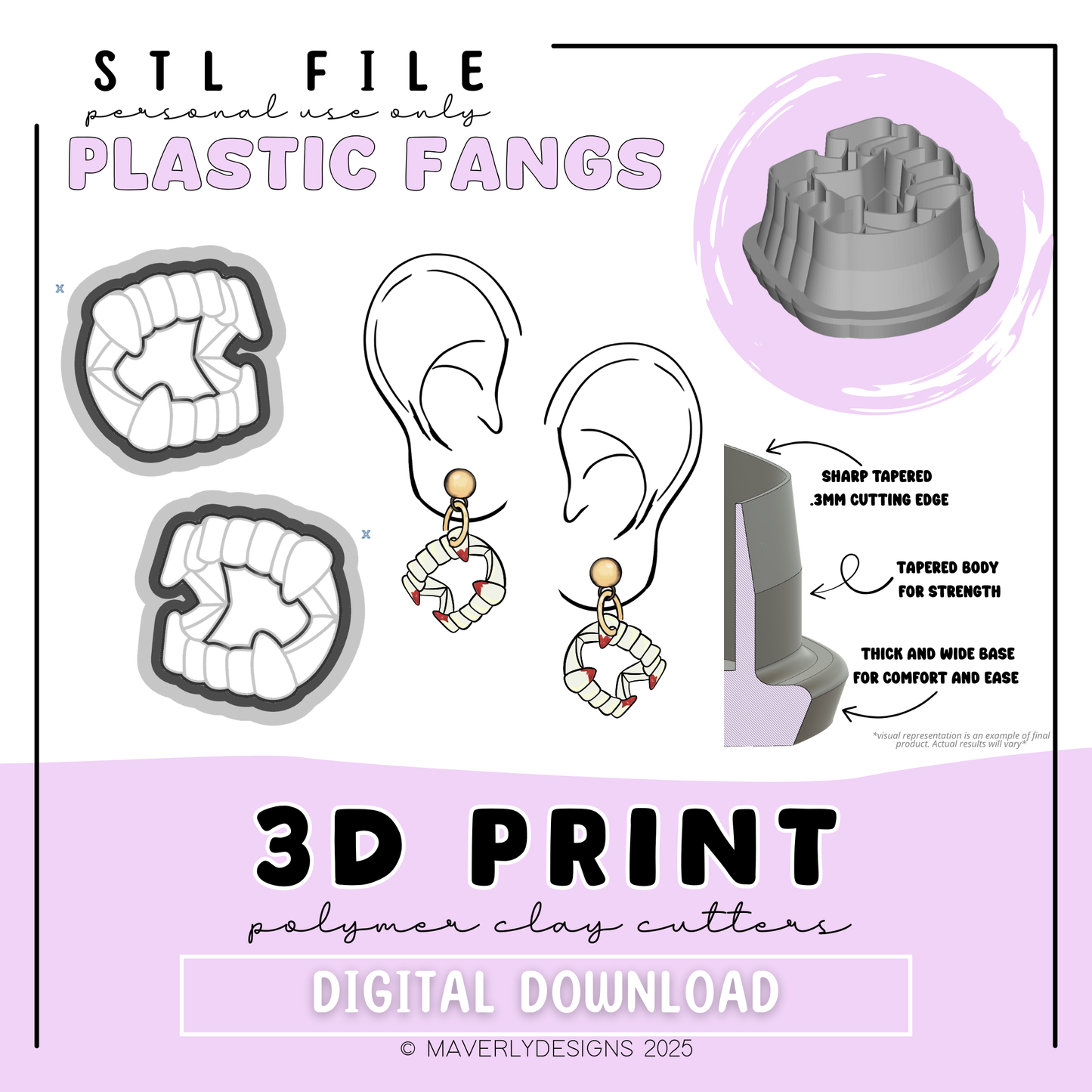Plastic Fangs - Digital Download - STL Polymer Clay Cutter - Print your own Clay Cutter