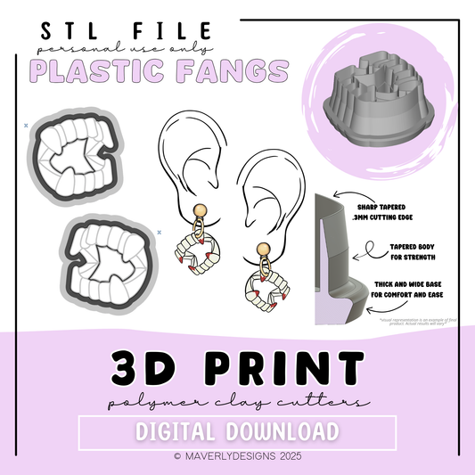 Plastic Fangs - Digital Download - STL Polymer Clay Cutter - Print your own Clay Cutter