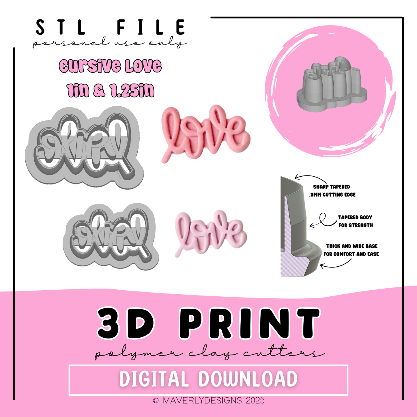 Love Cursive - Digital Download - STL Polymer Clay Cutter - Print your own Clay Cutter - 2026