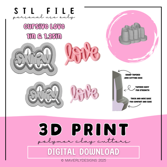 Love Cursive - Digital Download - STL Polymer Clay Cutter - Print your own Clay Cutter - 2026