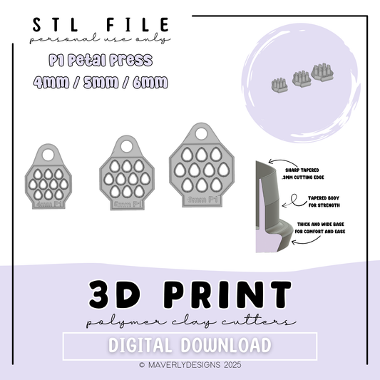 P1 Petal Press Trio - Digital Download - STL Polymer Clay Cutter - Print your own Clay Cutter - 2026