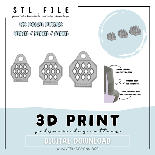 P3 Petal Press Trio - Digital Download - STL Polymer Clay Cutter - Print your own Clay Cutter - 2026