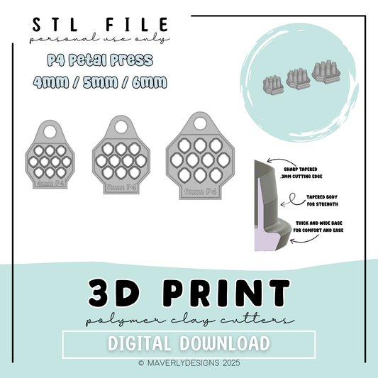 P4 Petal Press Trio - Digital Download - STL Polymer Clay Cutter - Print your own Clay Cutter - 2026