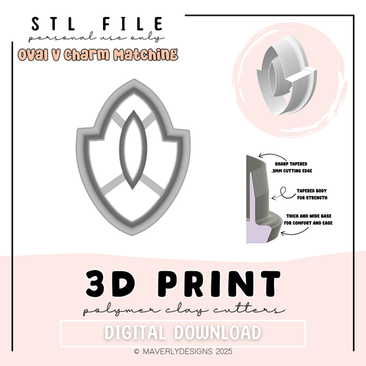 Oval V Charm Matching Cutter  Digital Download - STL Polymer Clay Cutter - Print your own Clay Cutter - 2026