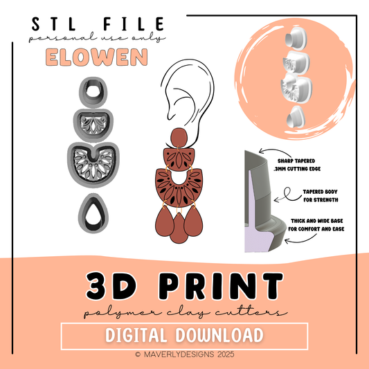 Elowen Imprint Set - Digital Download - STL Polymer Clay Cutter - Print your own Clay Cutter